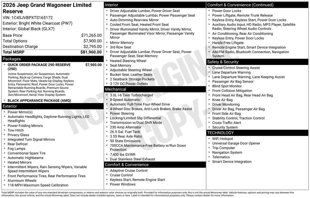 new 2026 Jeep Grand Wagoneer car, priced at $79,757