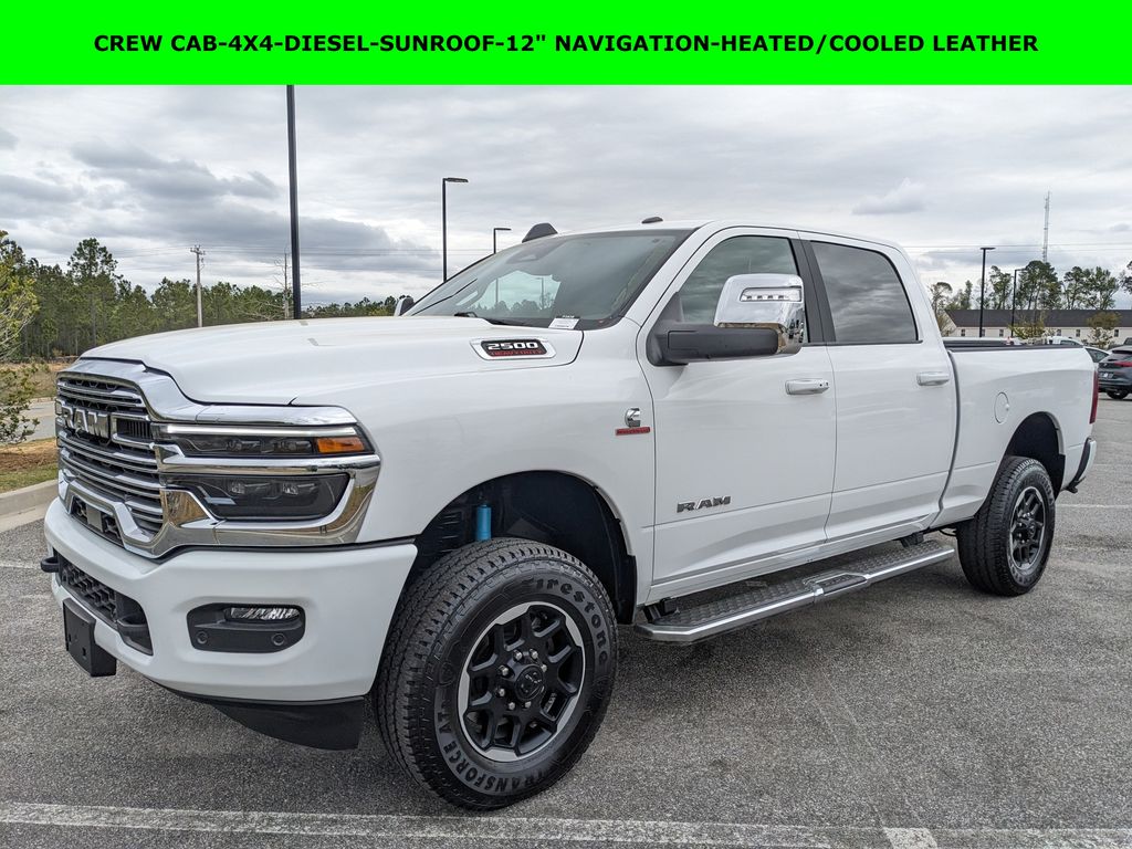 Bright White Clearcoat 2025 RAM 2500 Laramie Crew Cab 4WD Pickup Truck Four-Wheel Drive 8-Speed Automatic