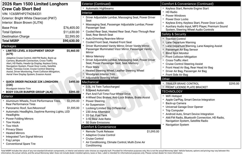 new 2026 Ram 1500 car, priced at $71,785