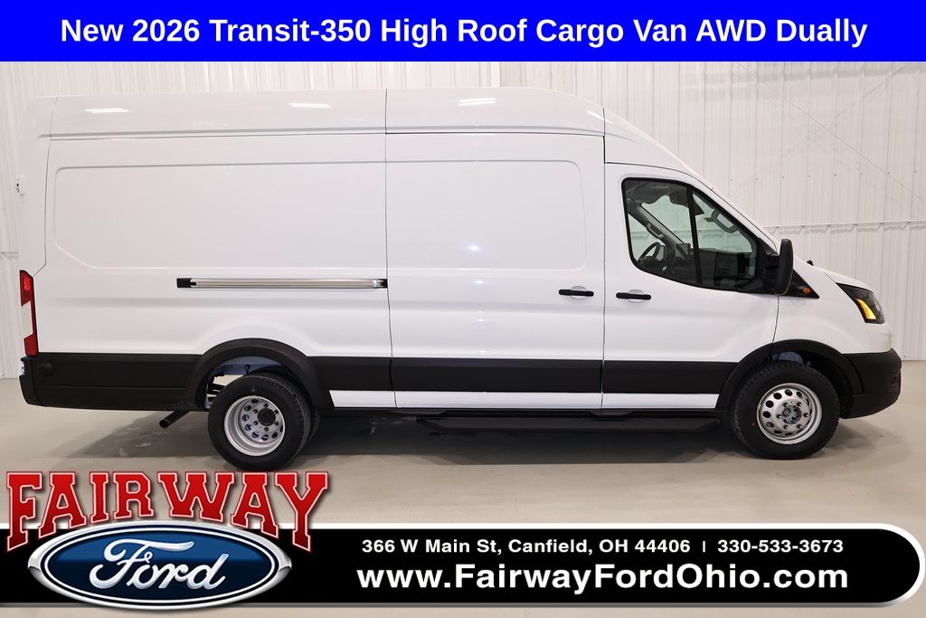 Oxford White 2026 Ford Transit Cargo 350 HD High 11000 GVWR Roof Extended LB DRW AWD Van All-Wheel Drive
