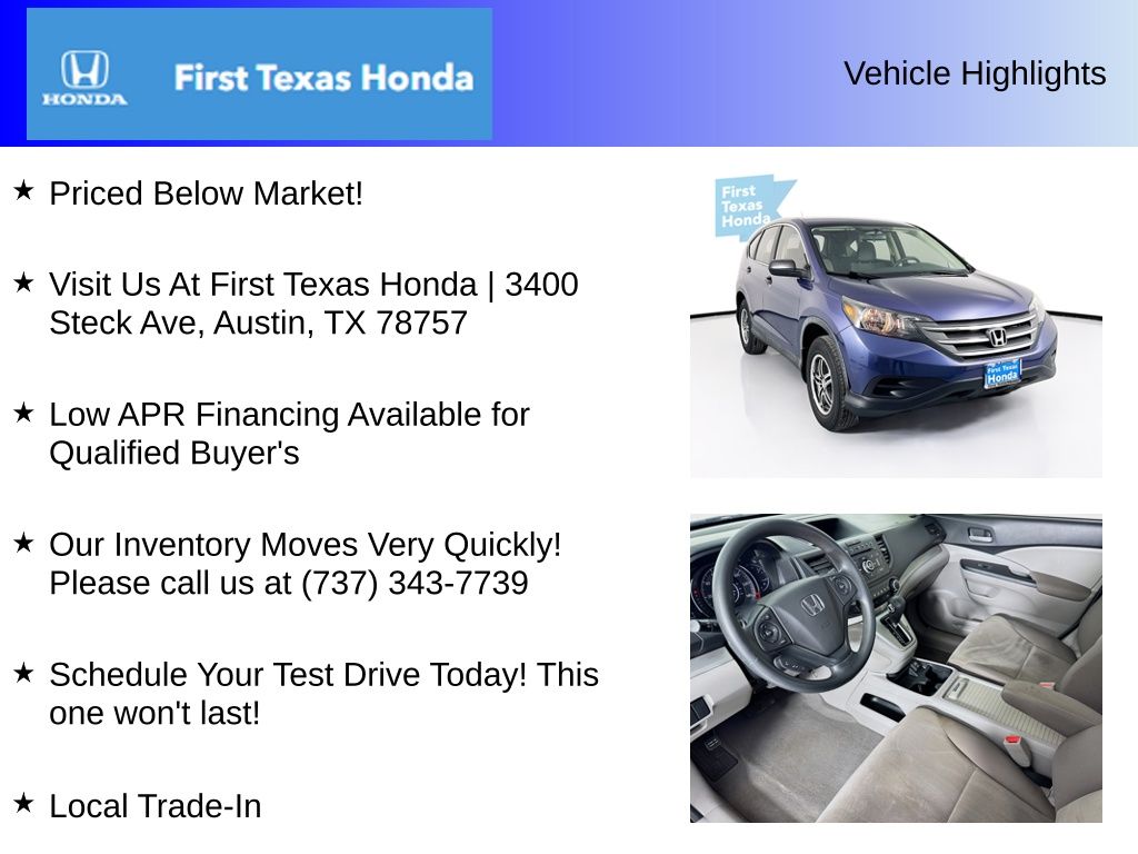Used Car 2013 Honda Cr-v  Lx For Sale Under $12,000 In Austin, Texas