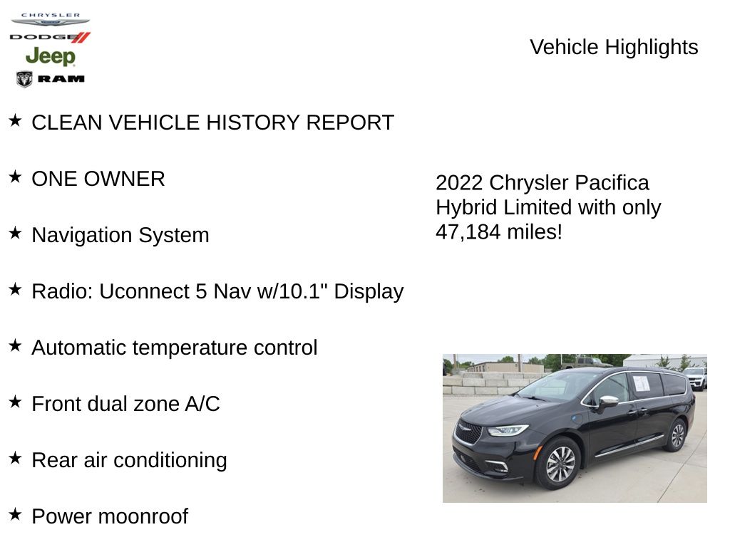 Used 2022 Chrysler Pacifica Hybrid Limited with VIN 2C4RC1S70NR207905 for sale in Kansas City