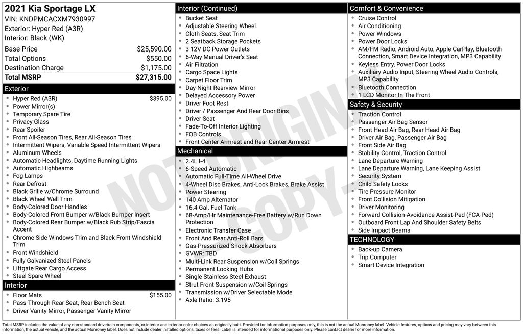 used 2021 Kia Sportage car, priced at $16,900