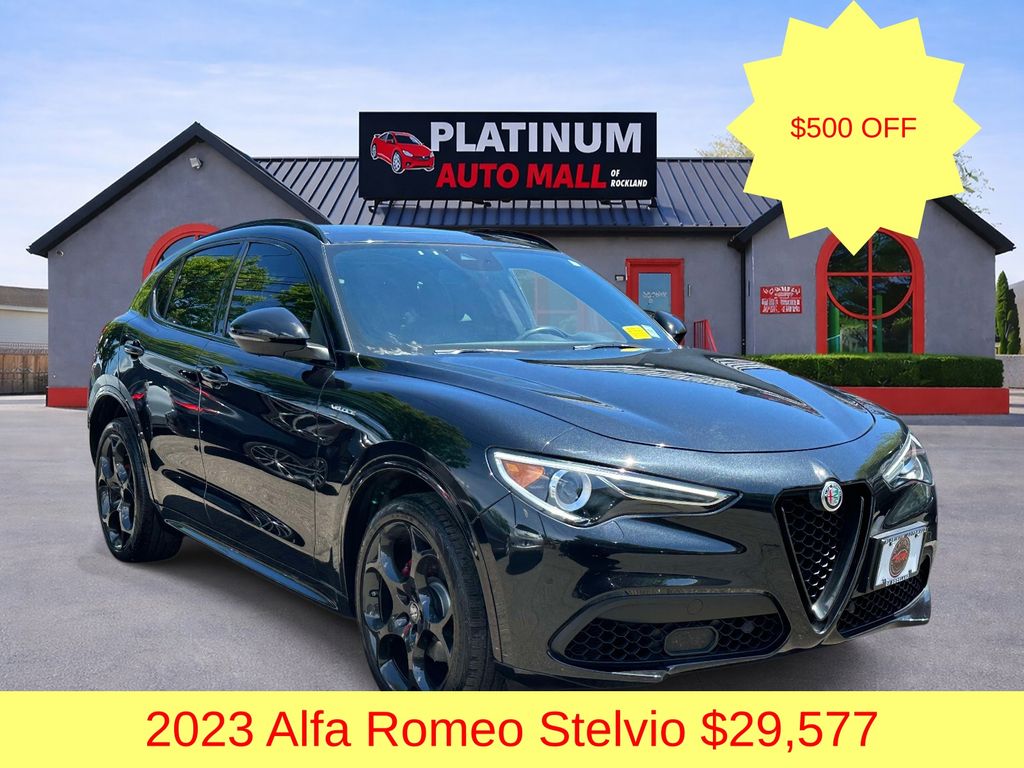 Vulcano Black Metallic 2023 Alfa Romeo Stelvio Veloce AWD SUV / Crossover All-Wheel Drive 8-Speed Automatic