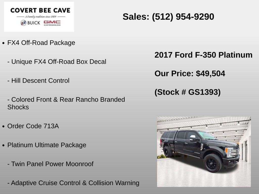 Used Car 2017 Ford F-350sd  Platinum For Sale Under $50,000 In Austin, Texas