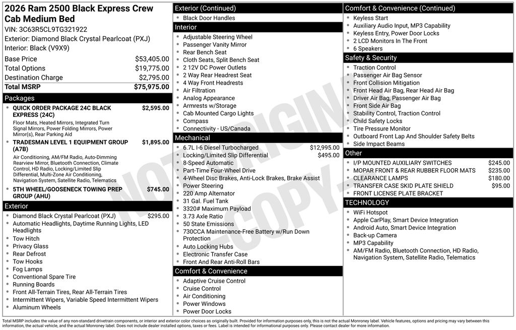 new 2026 Ram 2500 car, priced at $74,480