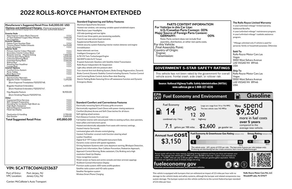 Black Diamond 2022 Rolls-Royce Phantom Sedan Rear-Wheel Drive 8-Speed Automatic