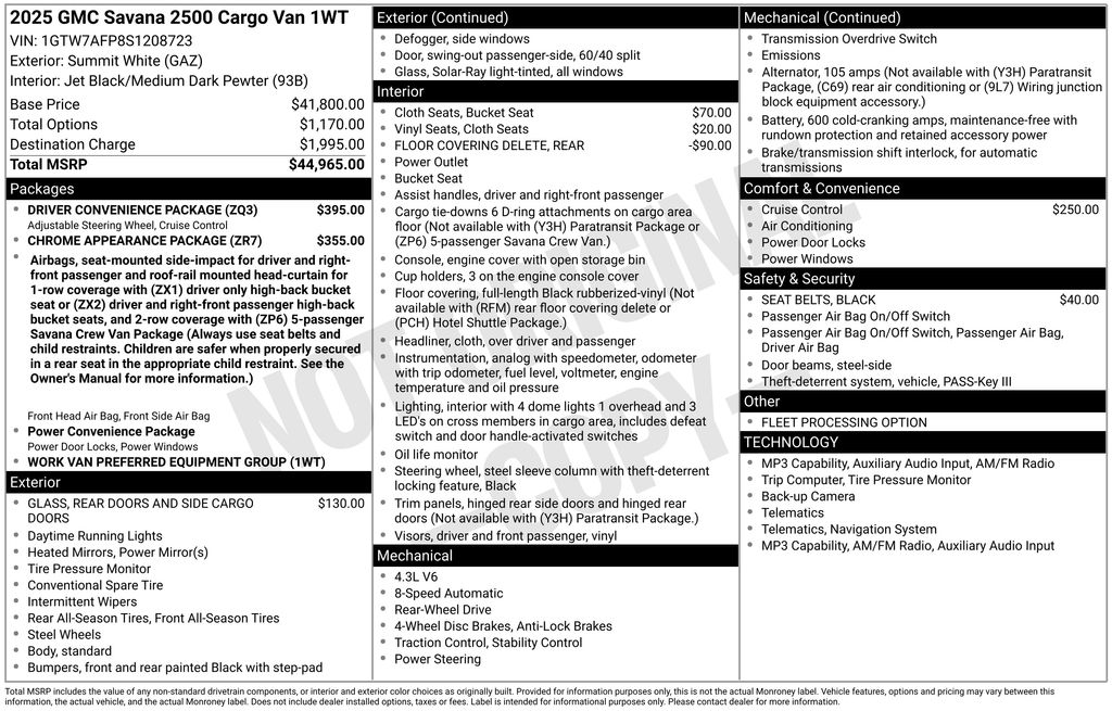 Used 2025 GMC Savana 2500 Van