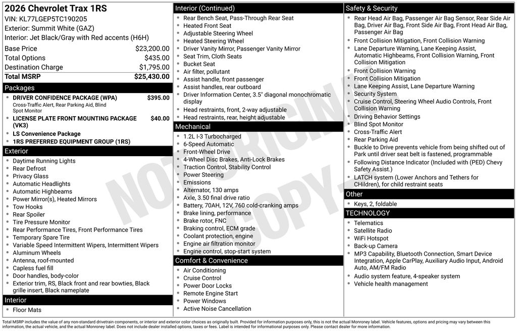Summit White 2026 Chevrolet Trax SUV / Crossover Front-Wheel Drive 6-Speed Automatic