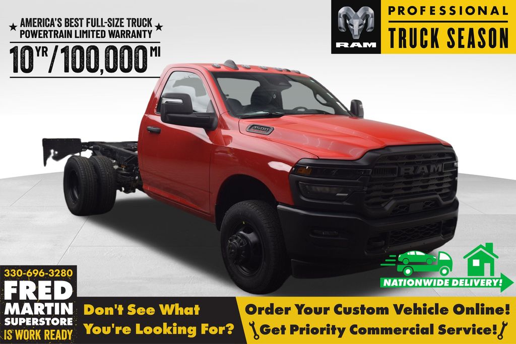 Flame Red Clearcoat 2026 RAM 3500 Chassis Tradesman Regular Cab DRW 4WD Pickup Truck Four-Wheel Drive 8-Speed Automatic