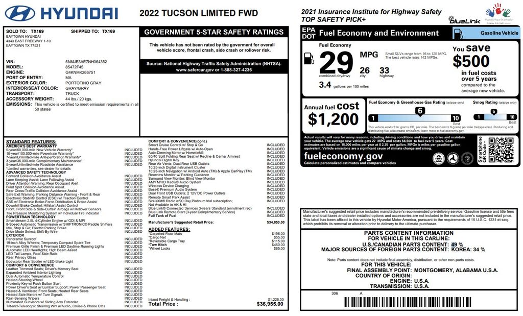 2022 Hyundai Tucson Limited Gray at DeMontrond Auto Country