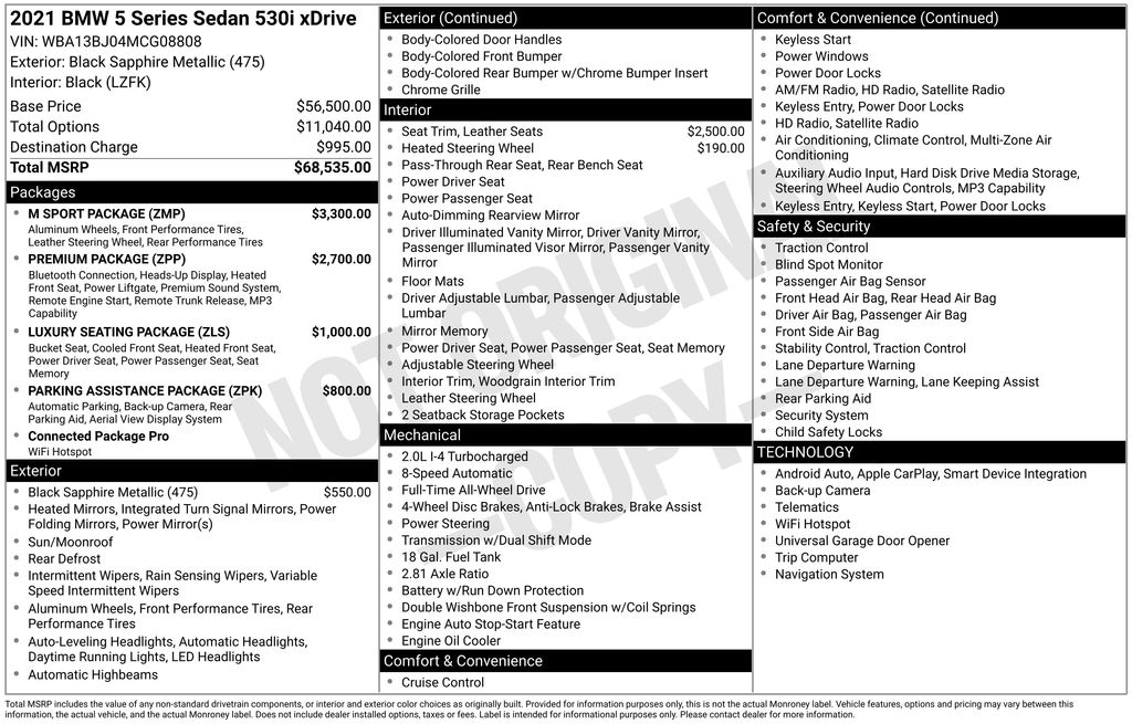 2021 Black Sapphire Metallic BMW 5 Series 530i xDrive AWD Sedan
