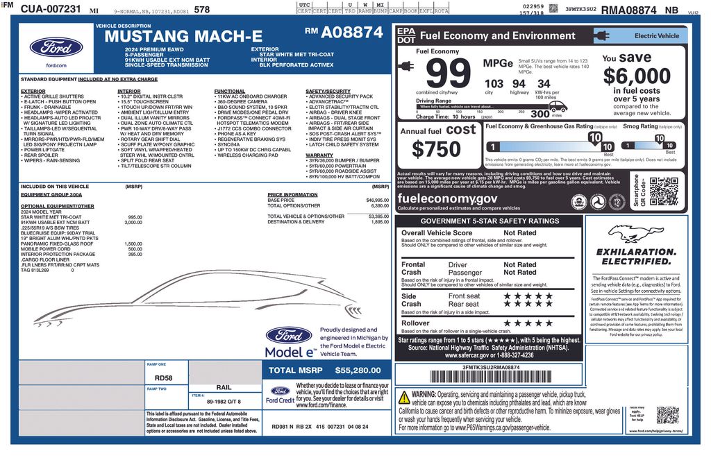 Certified 2024 Ford Mustang Mach-E Premium AWD with VIN 3FMTK3SU2RMA08874 for sale in New Smyrna Beach, FL