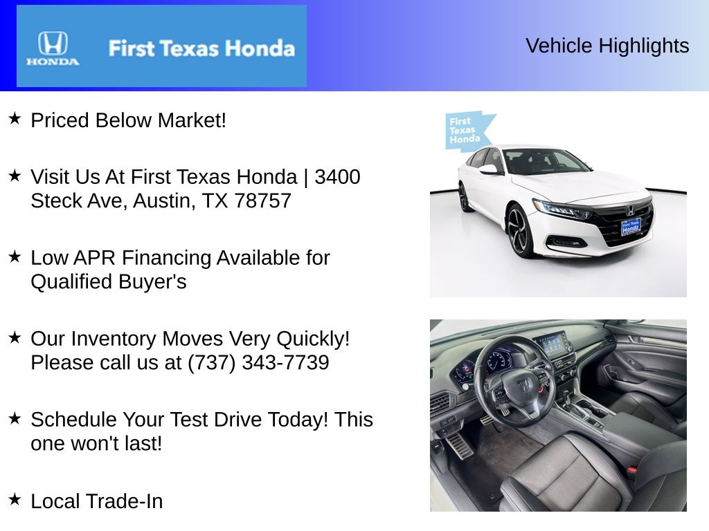 Used Car 2019 Honda Accord  Sport For Sale Under $20,000 In Austin, Texas
