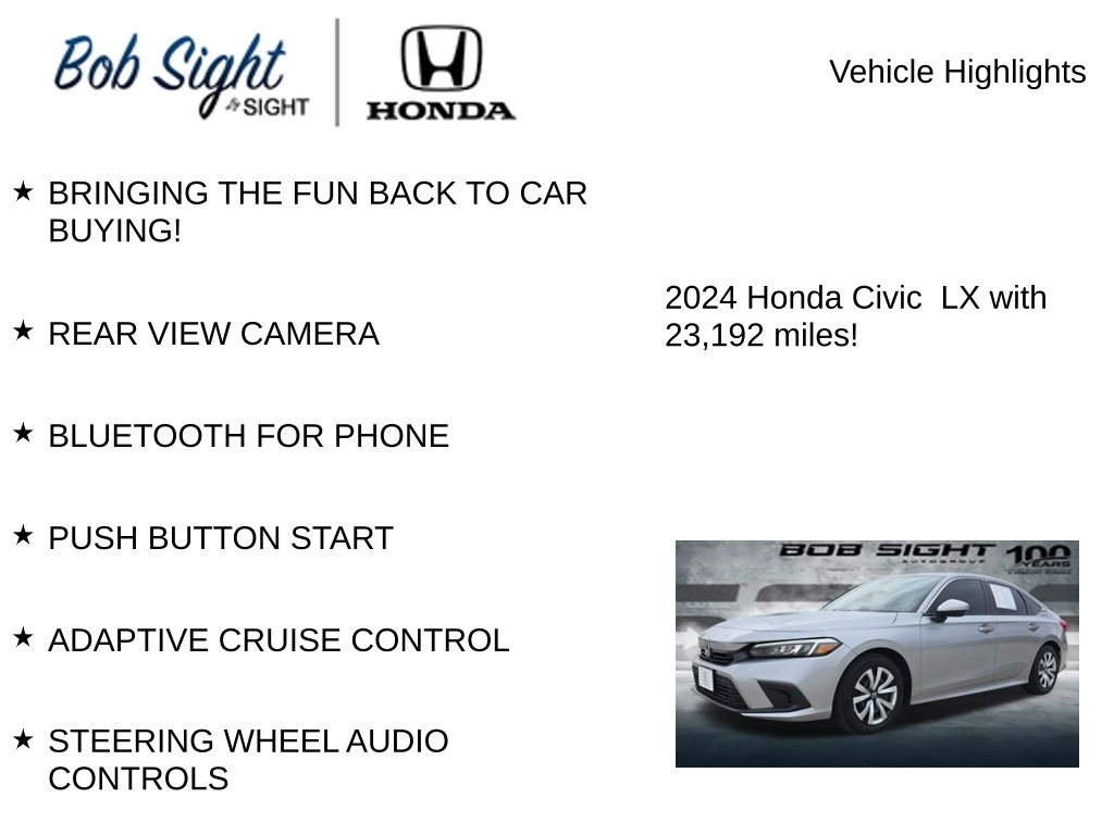 Certified 2024 Honda Civic LX with VIN 2HGFE2F21RH570616 for sale in Kansas City