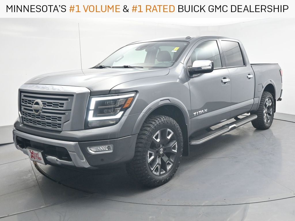 Gray (Gun Metallic) 2021 Nissan Titan Pickup Truck Four-Wheel Drive 9-Speed Automatic