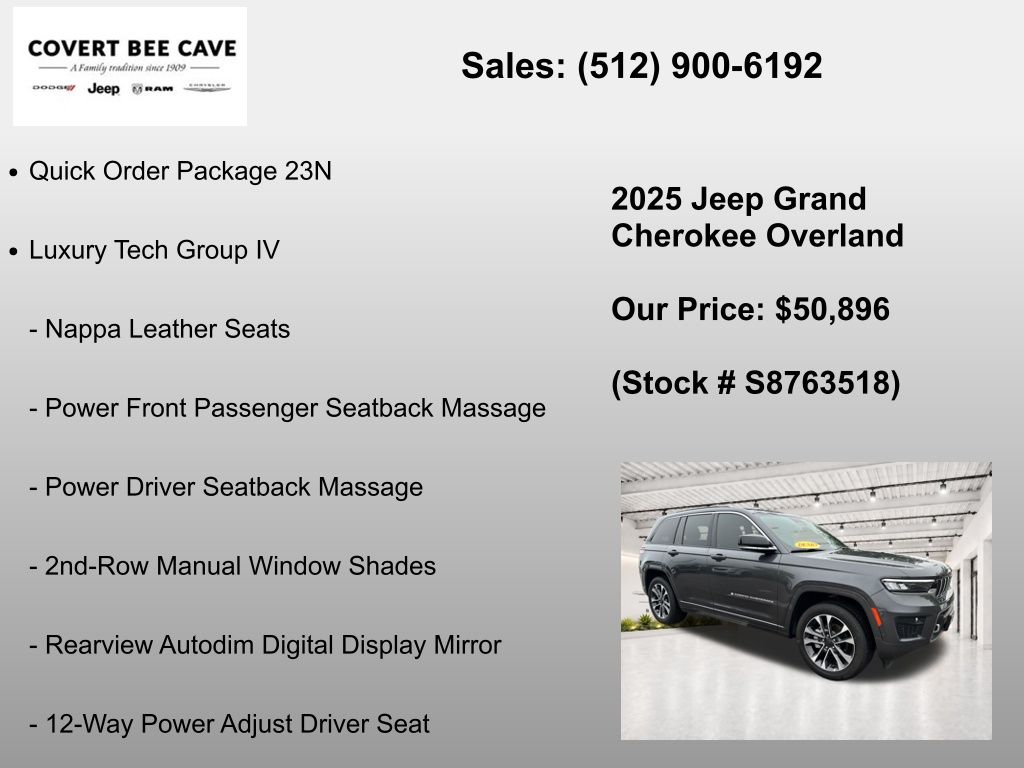 New Car 2025 Jeep Grand Cherokee  Overland For Sale Under $60,000 In Austin, Texas