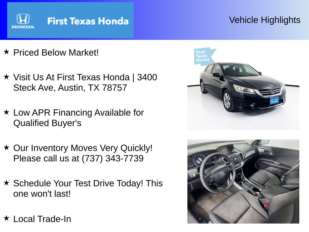 Used Car 2015 Honda Accord  Lx For Sale Under $15,000 In Austin, Texas