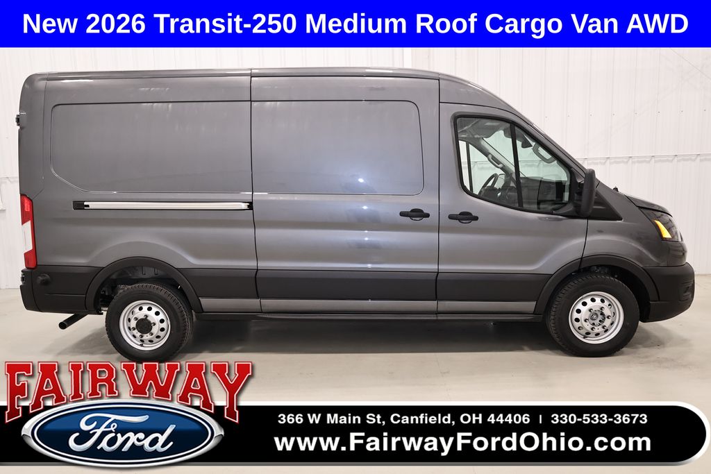 Carbonized Gray Metallic 2026 Ford Transit Cargo 250 Medium Roof LB AWD Van All-Wheel Drive 