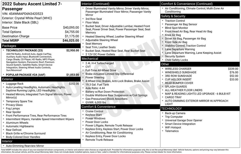 Used Car 2022 Subaru Ascent  Limited For Sale Under $30,000 In Austin, Texas