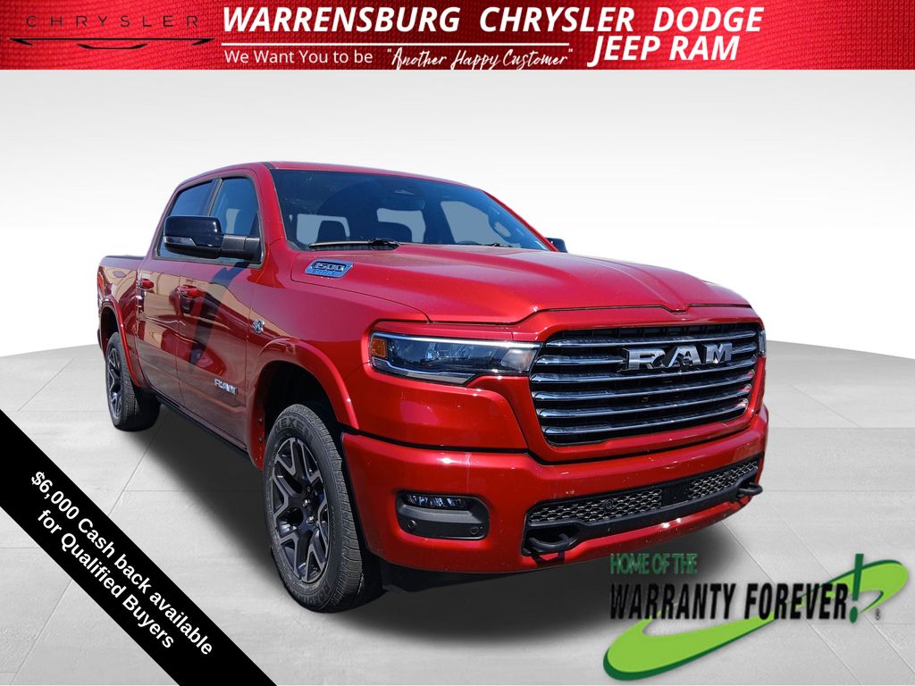 Molten Red Pearlcoat 2026 RAM 1500 Laramie Crew Cab 4WD Pickup Truck Four-Wheel Drive 8-Speed Automatic