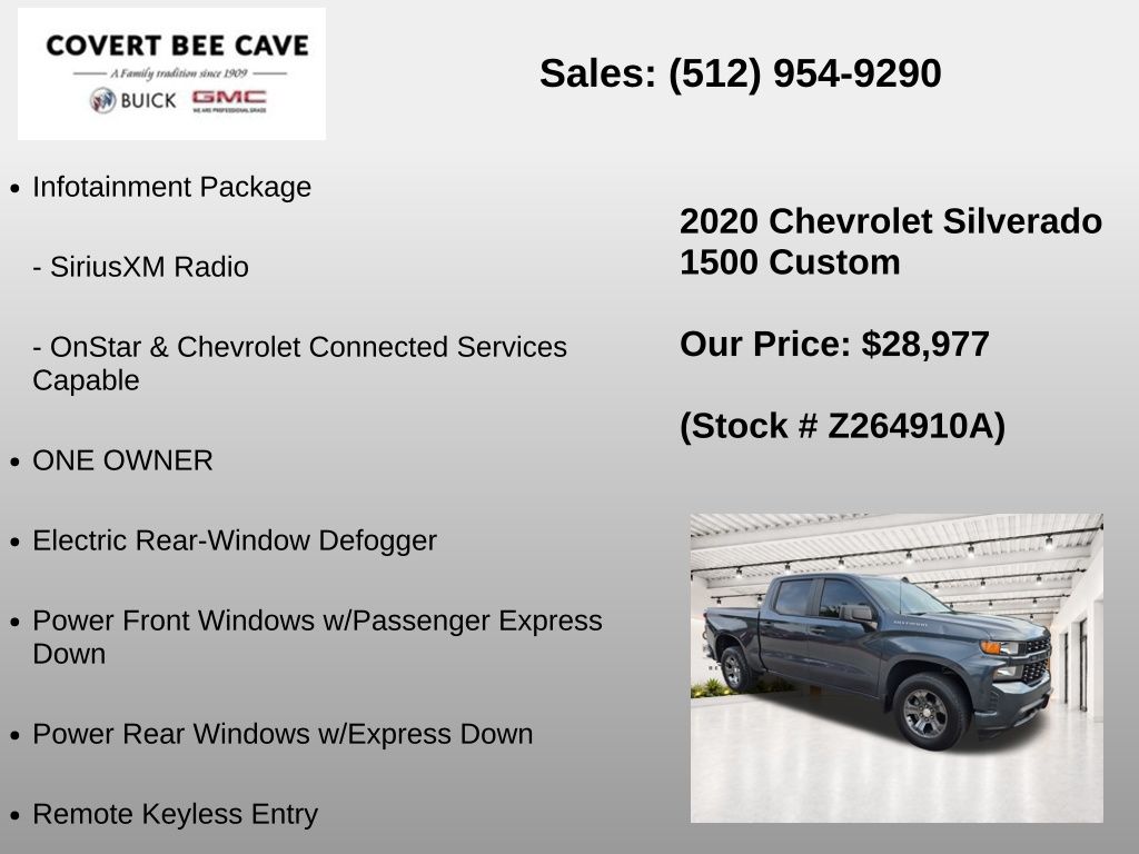 Used Car 2020 Chevrolet Silverado 1500  Custom For Sale Under $30,000 In Austin, Texas