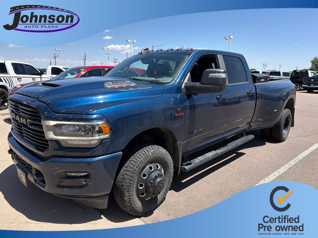 Patriot Blue Pearlcoat 2024 RAM 3500 Laramie Crew Cab LB DRW 4WD Pickup Truck Four-Wheel Drive 6-Speed Automatic