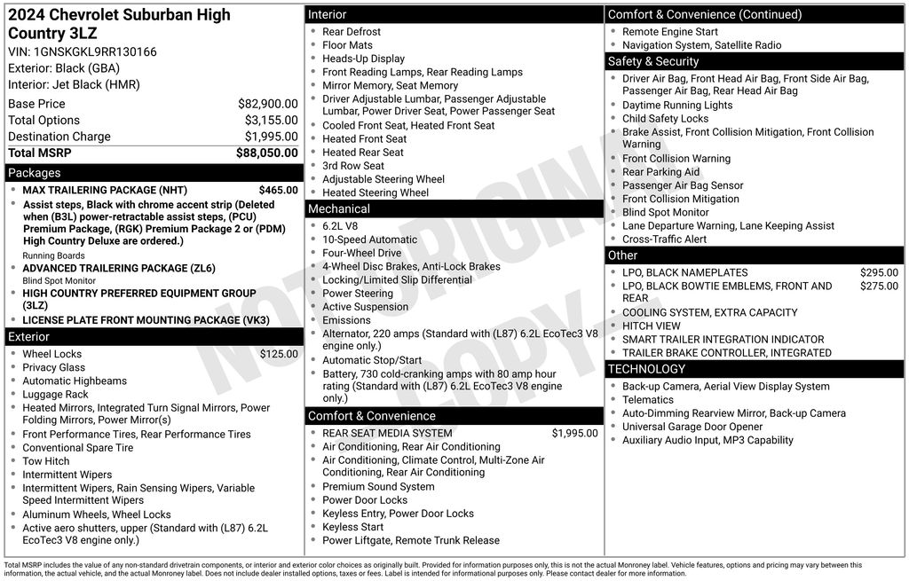 Black 2024 Chevrolet Suburban SUV / Crossover Four-Wheel Drive 