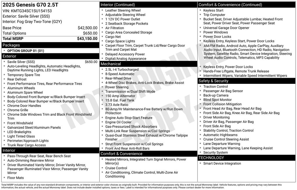 2025 Genesis G70 2.5T Silver at Don McGill Toyota