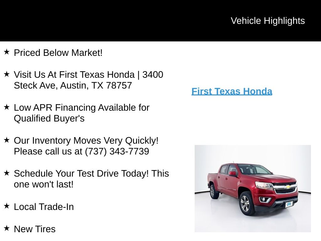 Used Car 2018 Chevrolet Colorado  Lt For Sale Under $25,000 In Austin, Texas