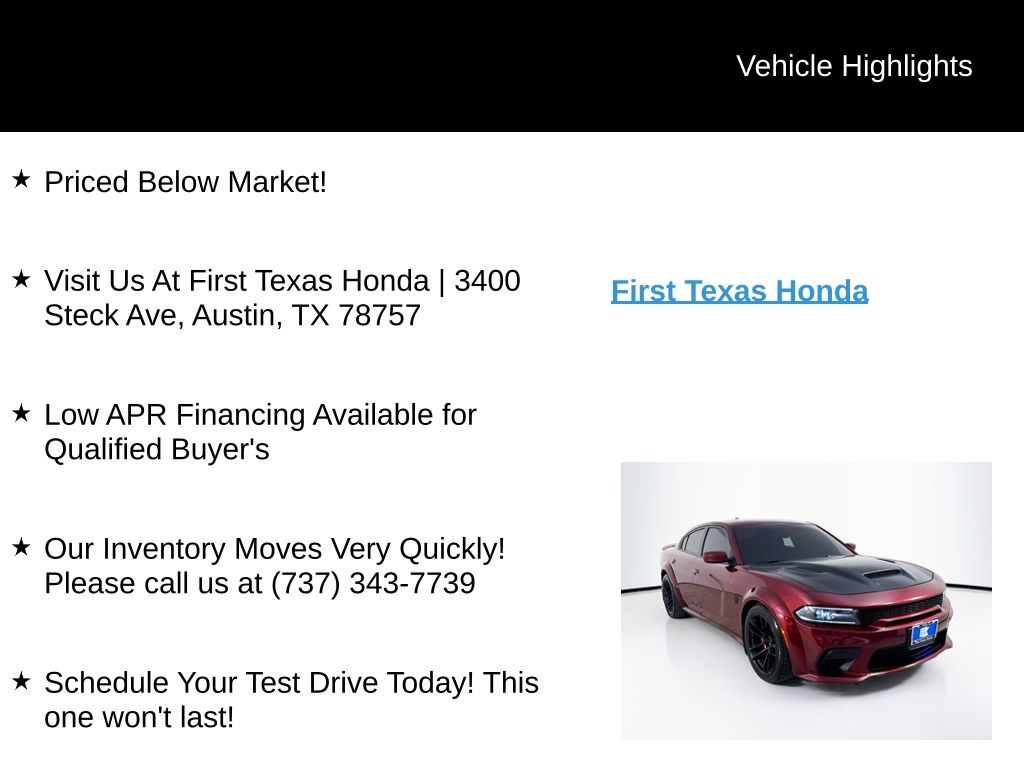 Used Car 2021 Dodge Charger  Srt Hellcat Widebody For Sale Under $80,000 In Austin, Texas