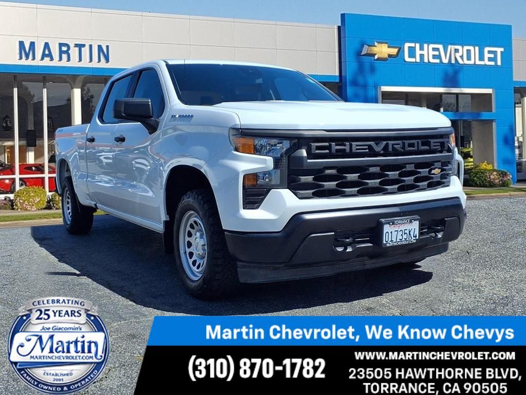 Summit White 2023 Chevrolet Silverado 1500 Work Truck Crew Cab 4WD Pickup Truck Four-Wheel Drive Automatic