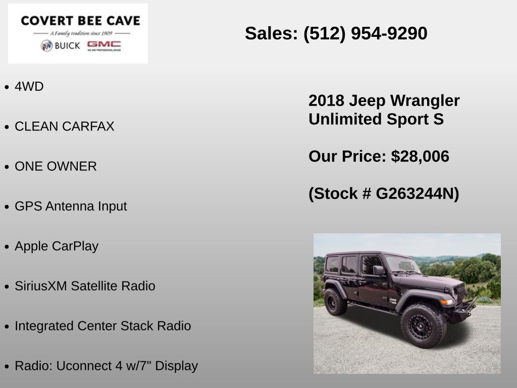 Used Car 2018 Jeep Wrangler  Unlimited Sport S For Sale Under $30,000 In Austin, Texas