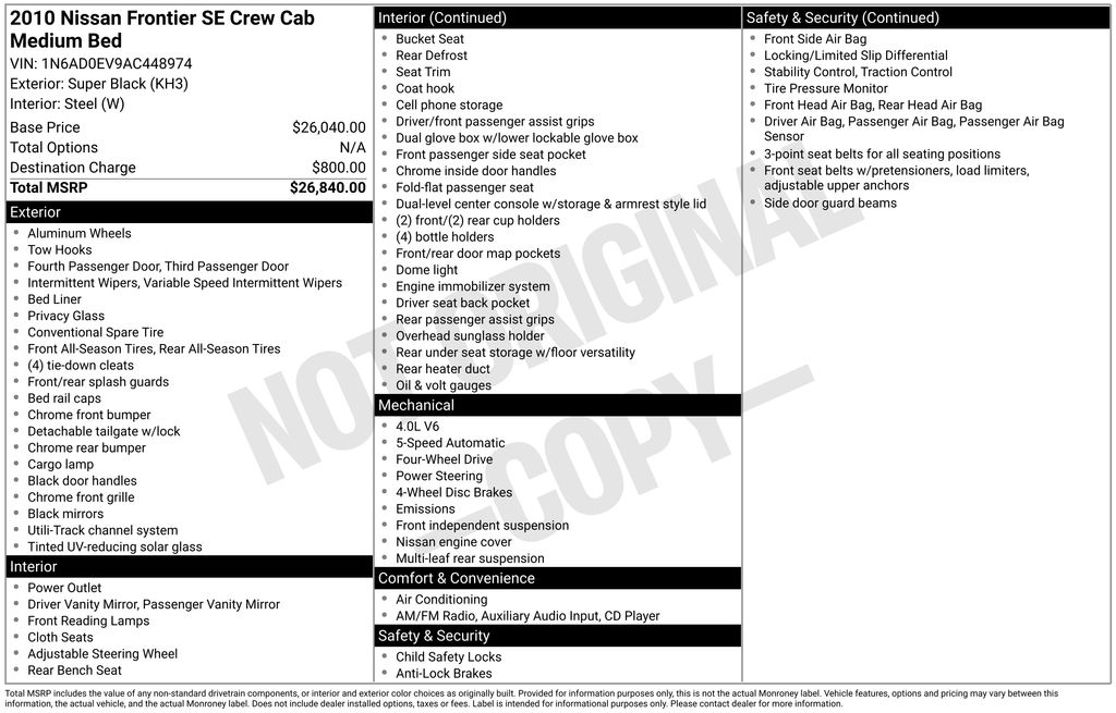 2010 Nissan Frontier SE Crew Cab 4WD