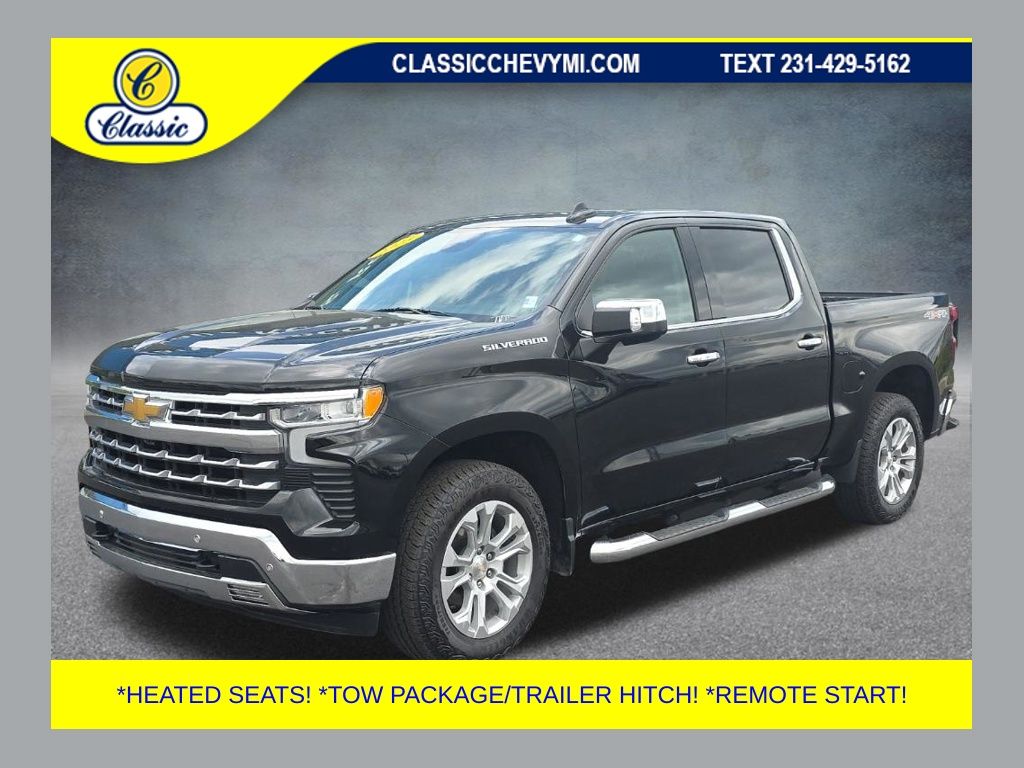 Black 2023 Chevrolet Silverado 1500 LTZ Crew Cab 4WD Pickup Truck Four-Wheel Drive Automatic