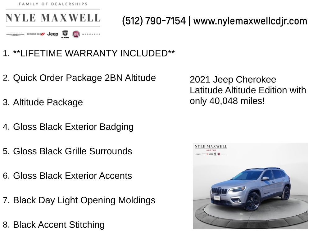 Used Car 2021 Jeep Cherokee  Altitude For Sale Under $25,000 In Austin, Texas