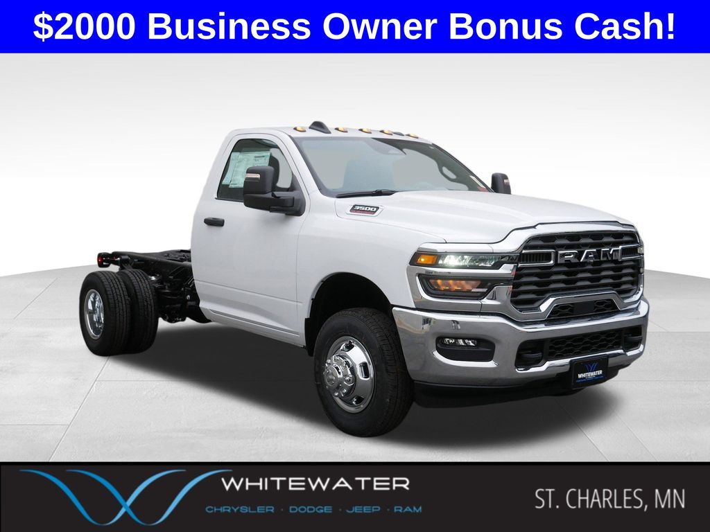 Bright White Clearcoat 2026 RAM 3500 Chassis Tradesman Regular Cab DRW 4WD Pickup Truck Four-Wheel Drive 8-Speed Automatic