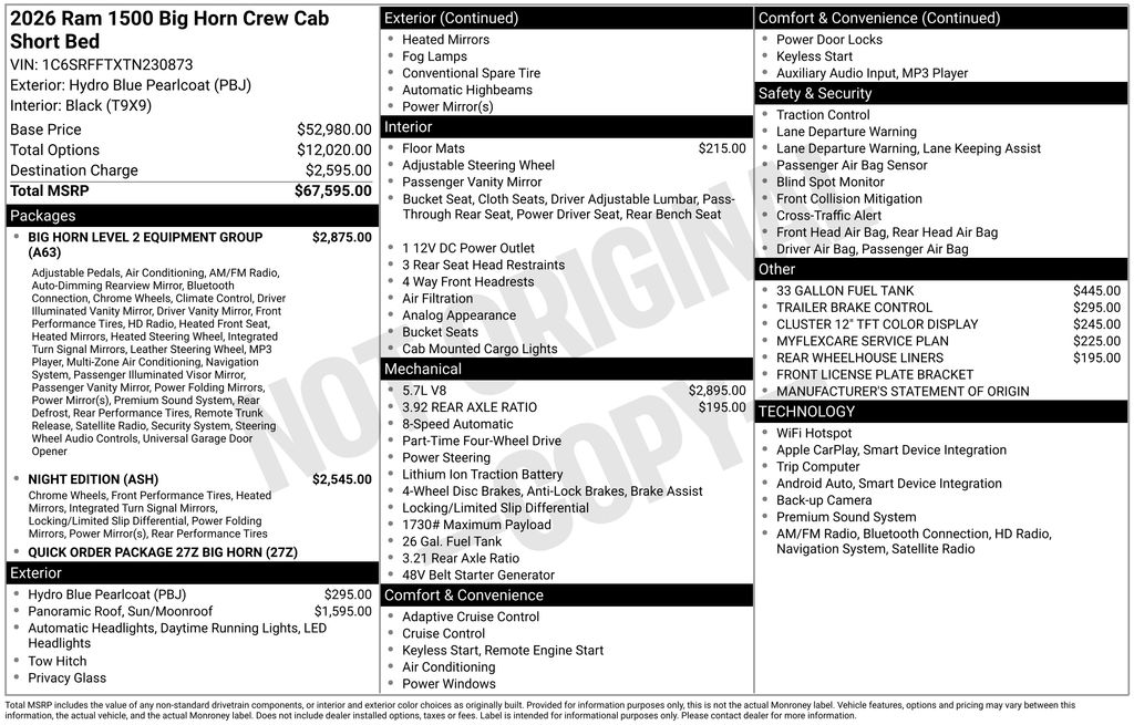 new 2026 Ram 1500 car, priced at $54,856