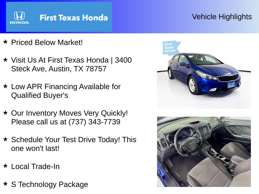 Used Car 2017 Kia Forte  S For Sale Under $12,000 In Austin, Texas