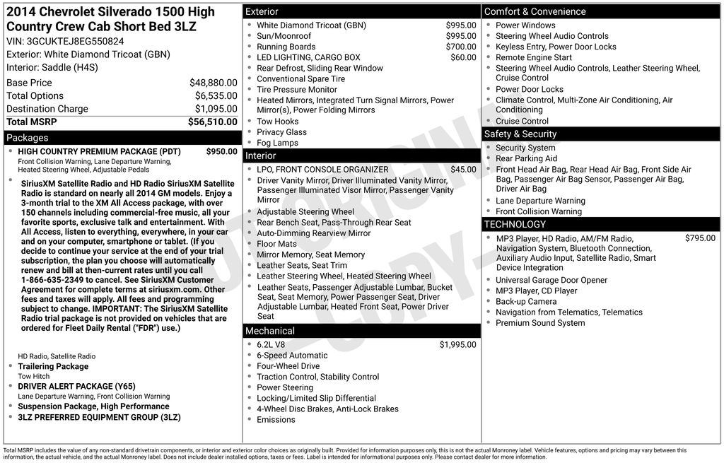 White Diamond Clearcoat 2014 Chevrolet Silverado 1500 Pickup Truck Four-Wheel Drive 6-Speed Automatic Overdrive