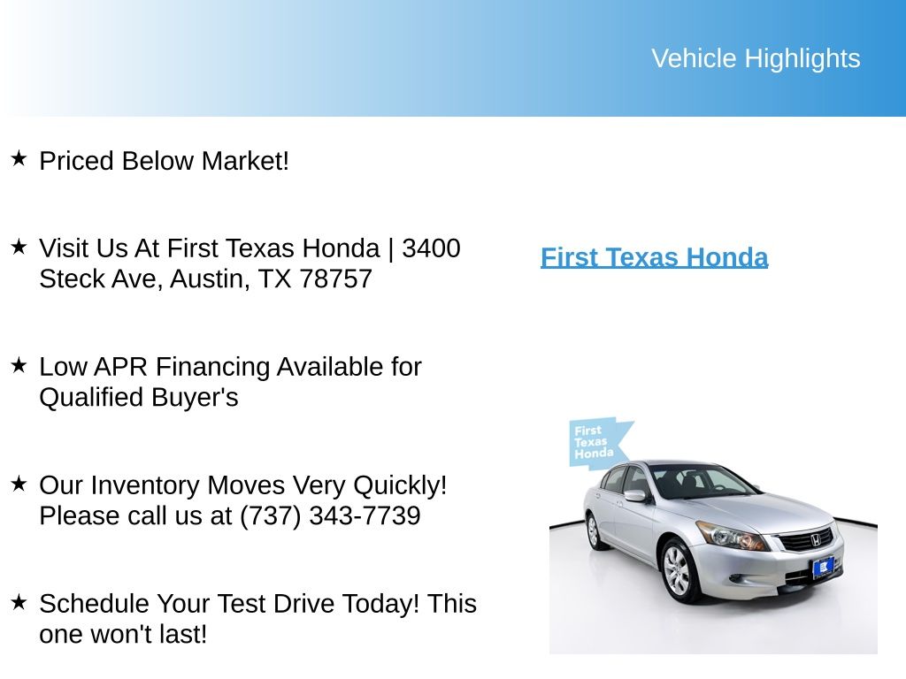 Used Car 2008 Honda Accord  Ex For Sale Under $12,000 In Austin, Texas