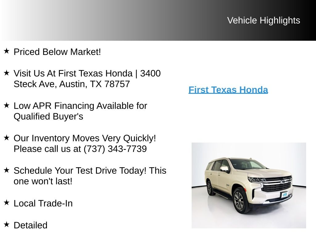 Used Car 2023 Chevrolet Tahoe  Lt For Sale Under $60,000 In Austin, Texas
