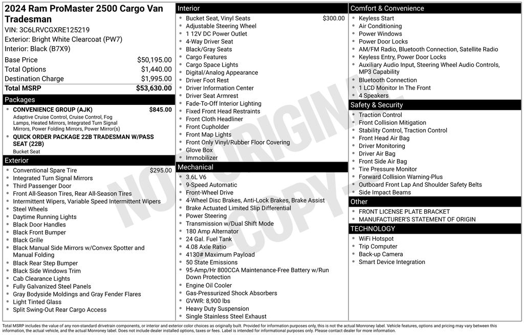2024 Ram ProMaster 2500 Cargo Van Tradesman High Roof 136" WB w/Pass Seat