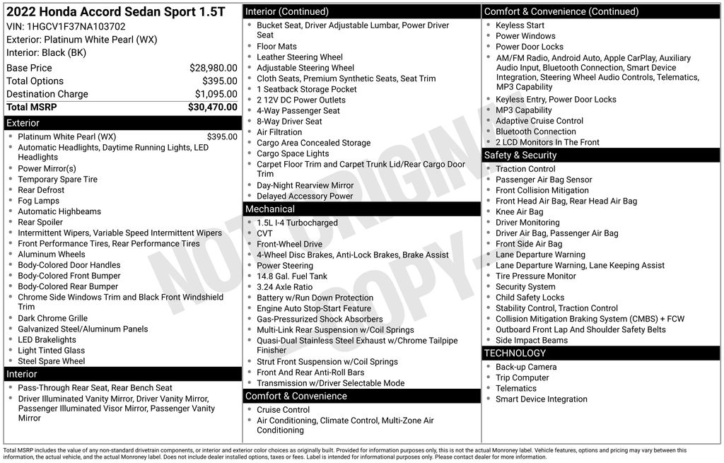 Used Car 2022 Honda Accord  Sport For Sale Under $30,000 In Austin, Texas