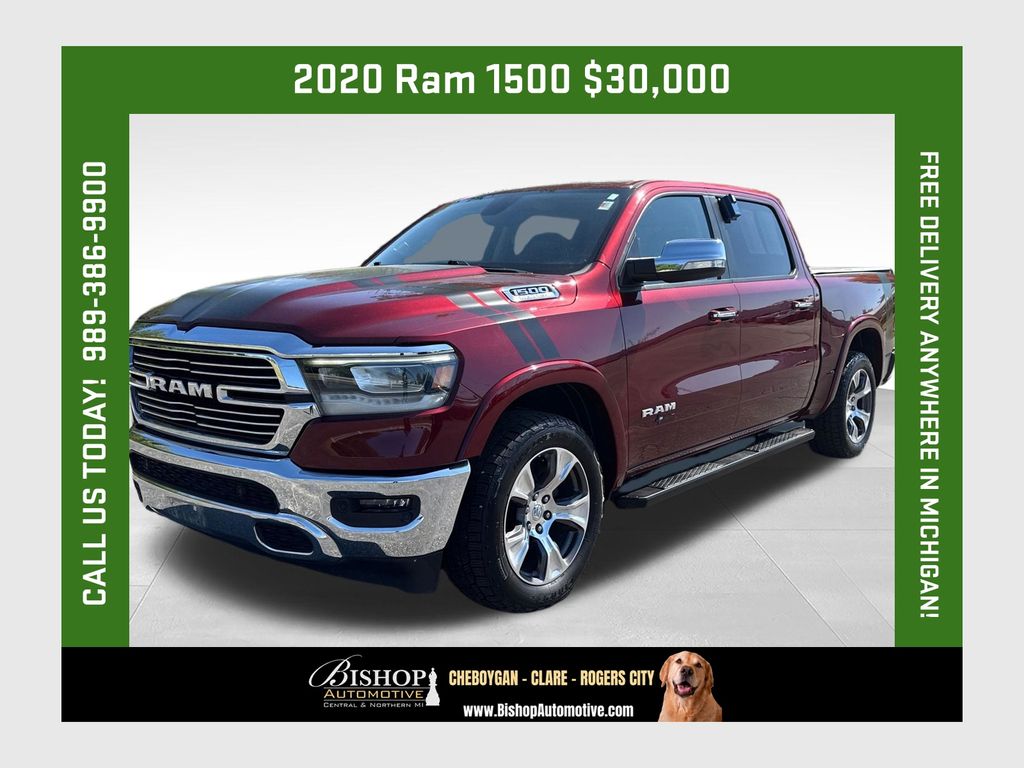 Delmonico Red Pearlcoat 2020 RAM 1500 Laramie Crew Cab 4WD Pickup Truck Four-Wheel Drive 8-Speed Automatic