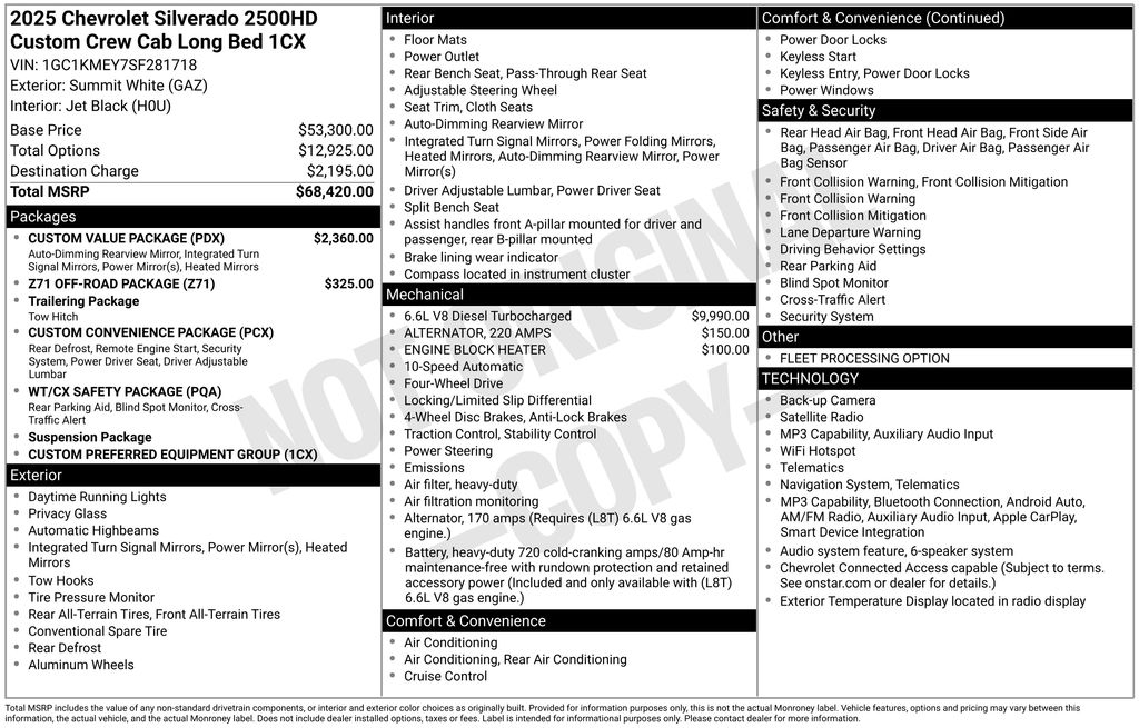 Summit White 2025 Chevrolet Silverado 2500HD Pickup Truck Four-Wheel Drive Automatic