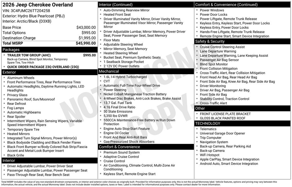 new 2026 Jeep Cherokee car, priced at $43,610