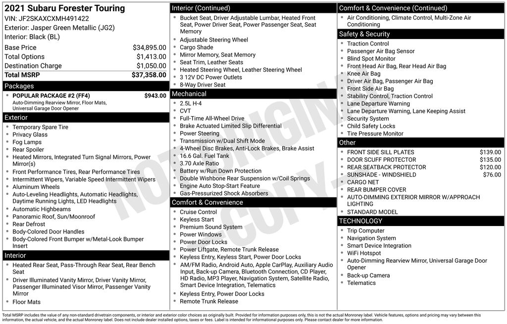 Used Car 2021 Subaru Forester  Touring For Sale Under $30,000 In Austin, Texas