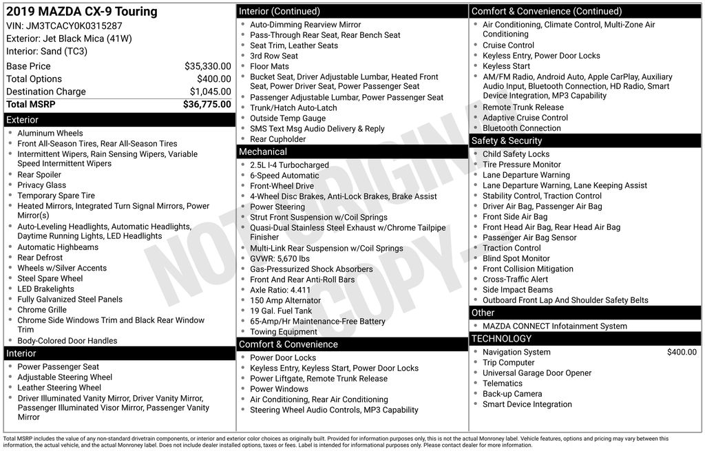 Used Car 2019 Mazda Cx-9  Touring For Sale Under $20,000 In Austin, Texas