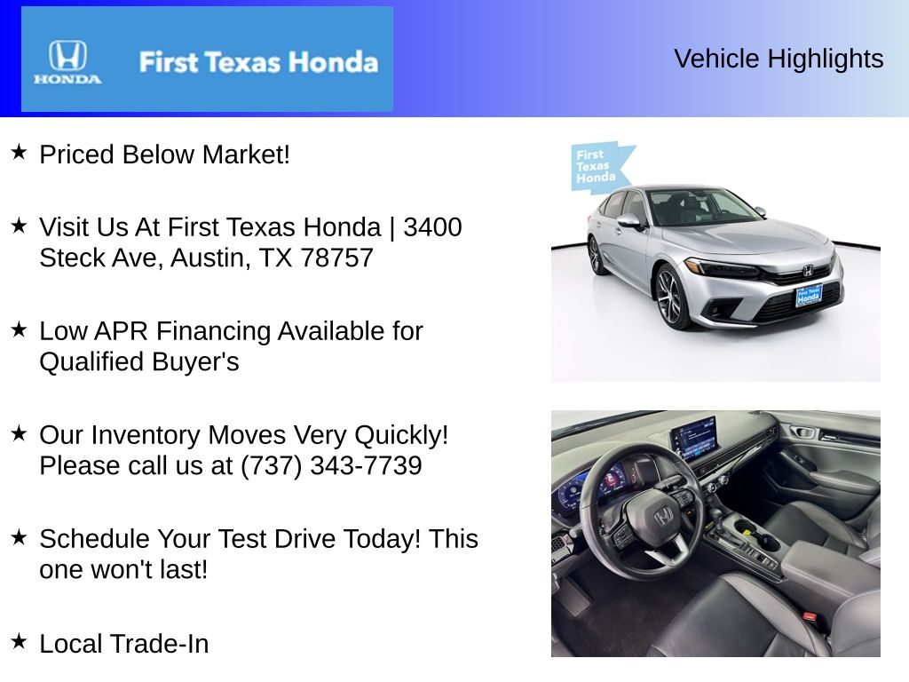 Used Car 2023 Honda Civic  Touring For Sale Under $30,000 In Austin, Texas